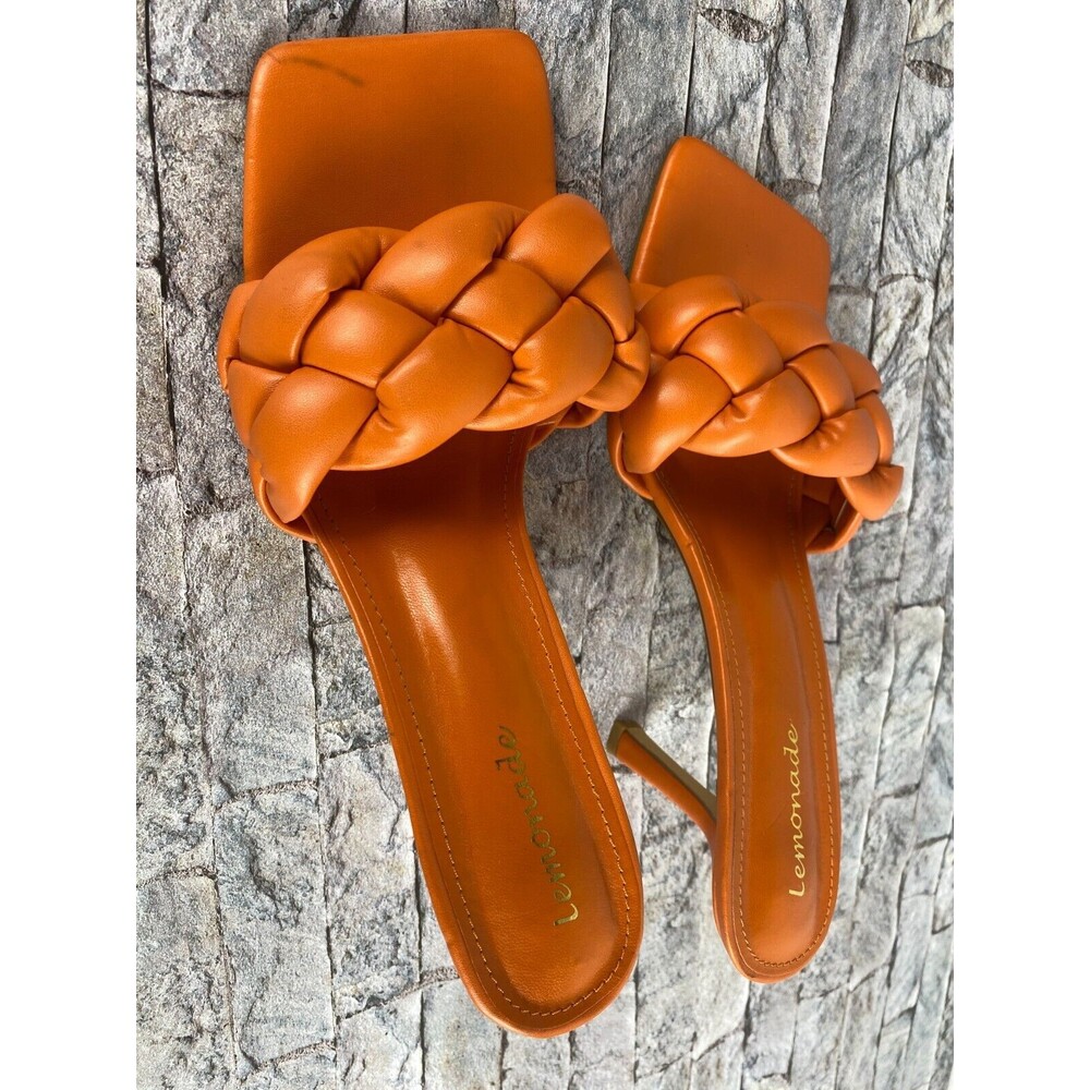 Lemonade Womens Sz 8.5 Orange Knotted Open Square Toe Slip On Spike Heels - Picture 4 of 9